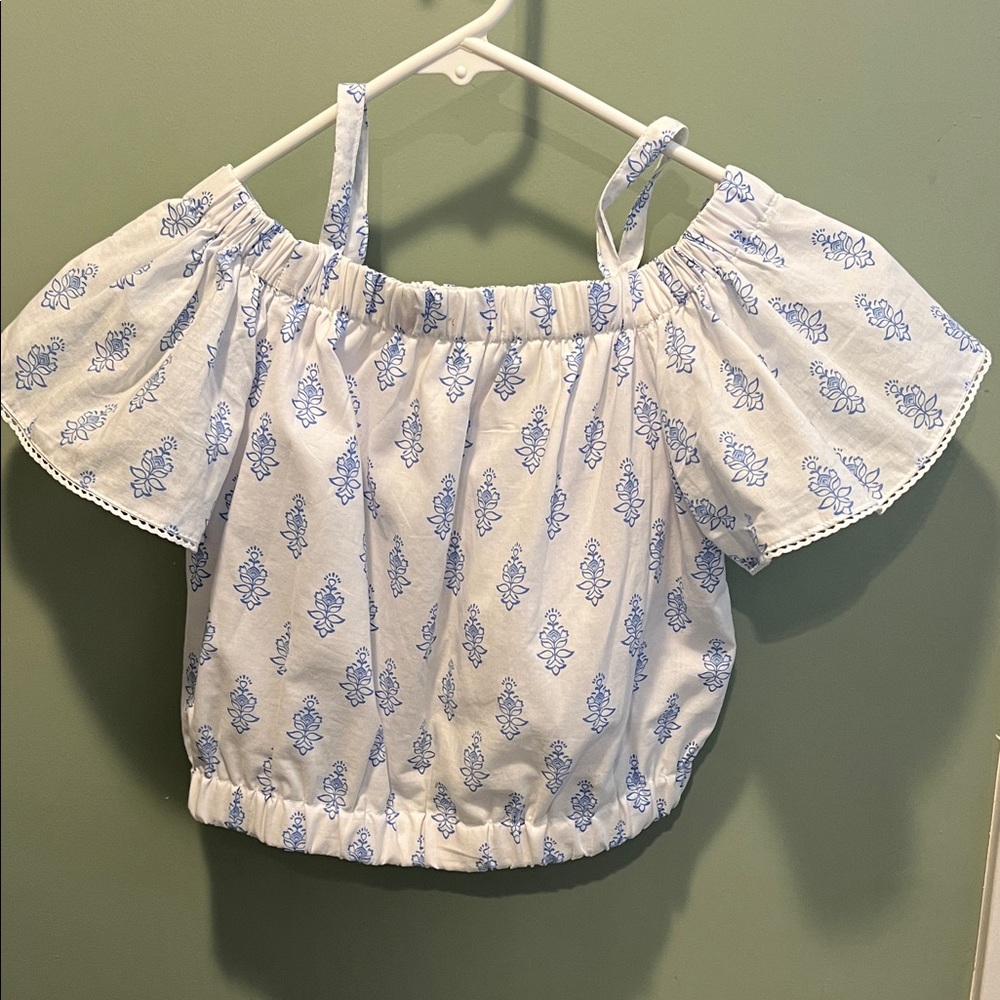 Blue Floral Off-Shoulder girls crop top